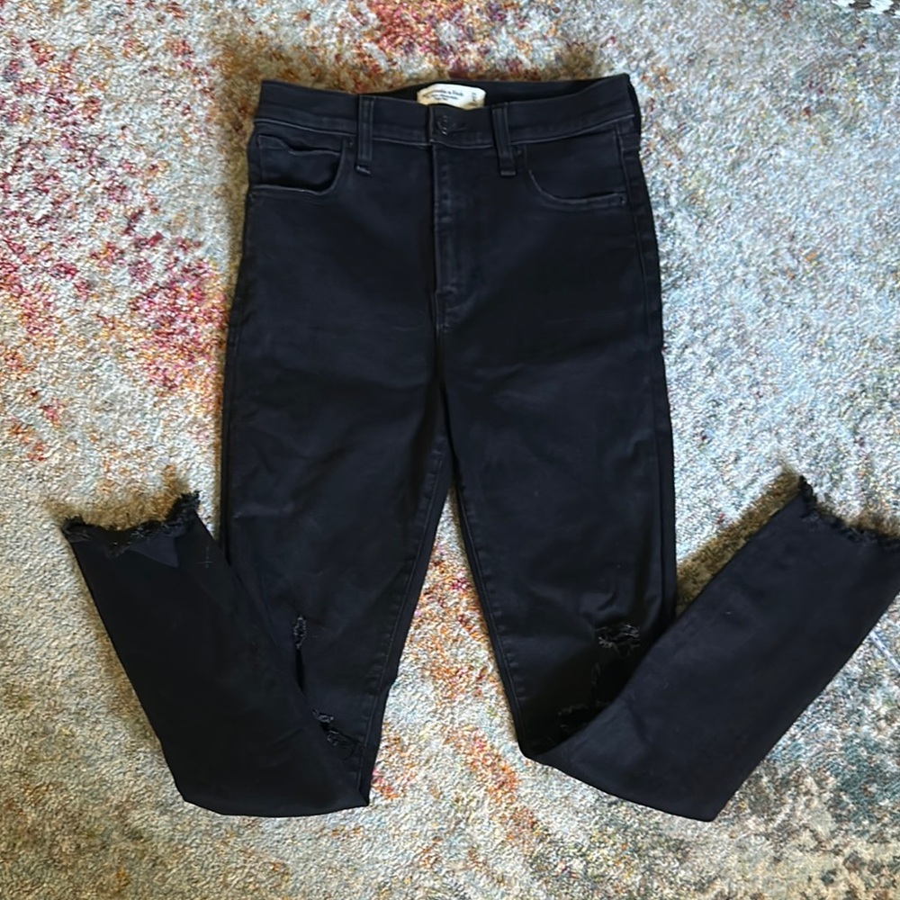 Abercrombie & Fitch Black Skinny Jeans with Distressed Hem